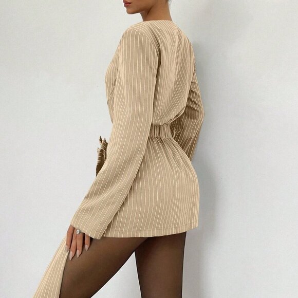 beige Casual Women's 3d Rose striped top & Mini Skirt set - Picture 2 of 5